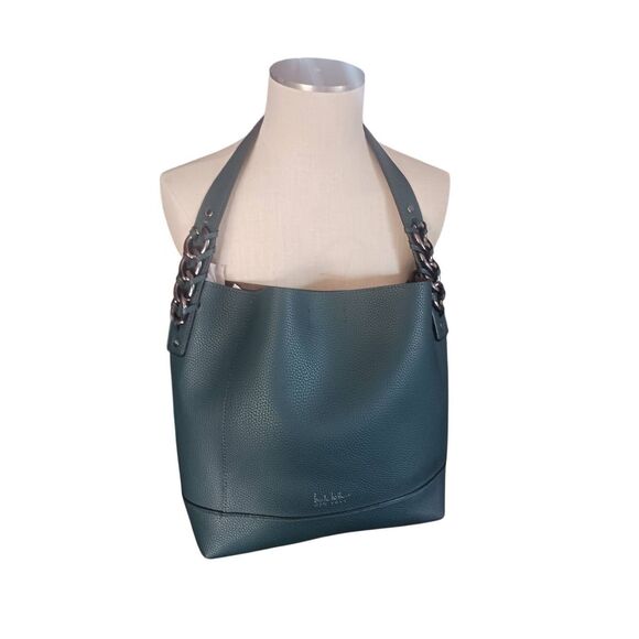 Nicole Miller green vegan leather tote gunmetal hardware - Picture 1 of 3